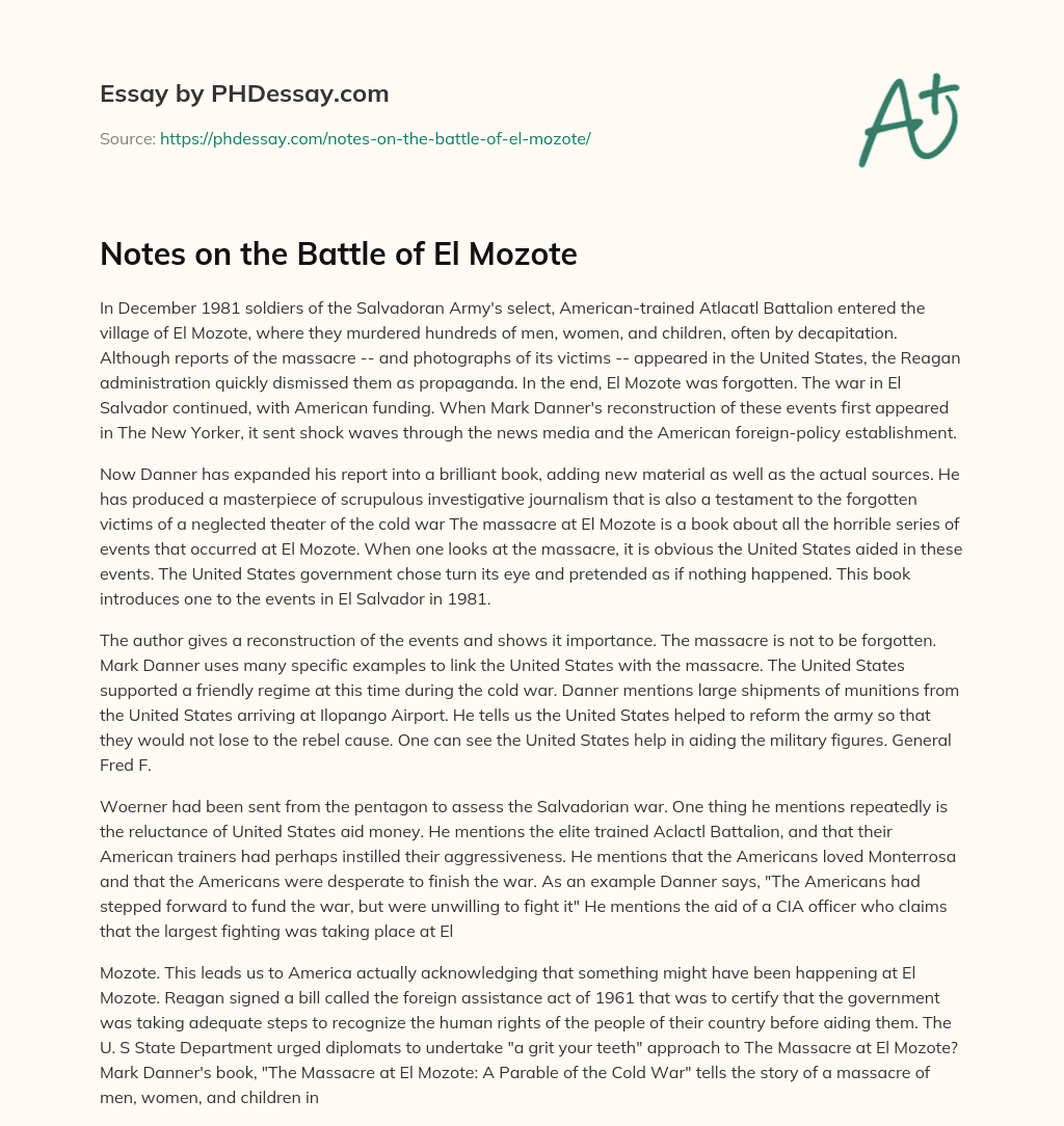 Notes on the Battle of El Mozote essay