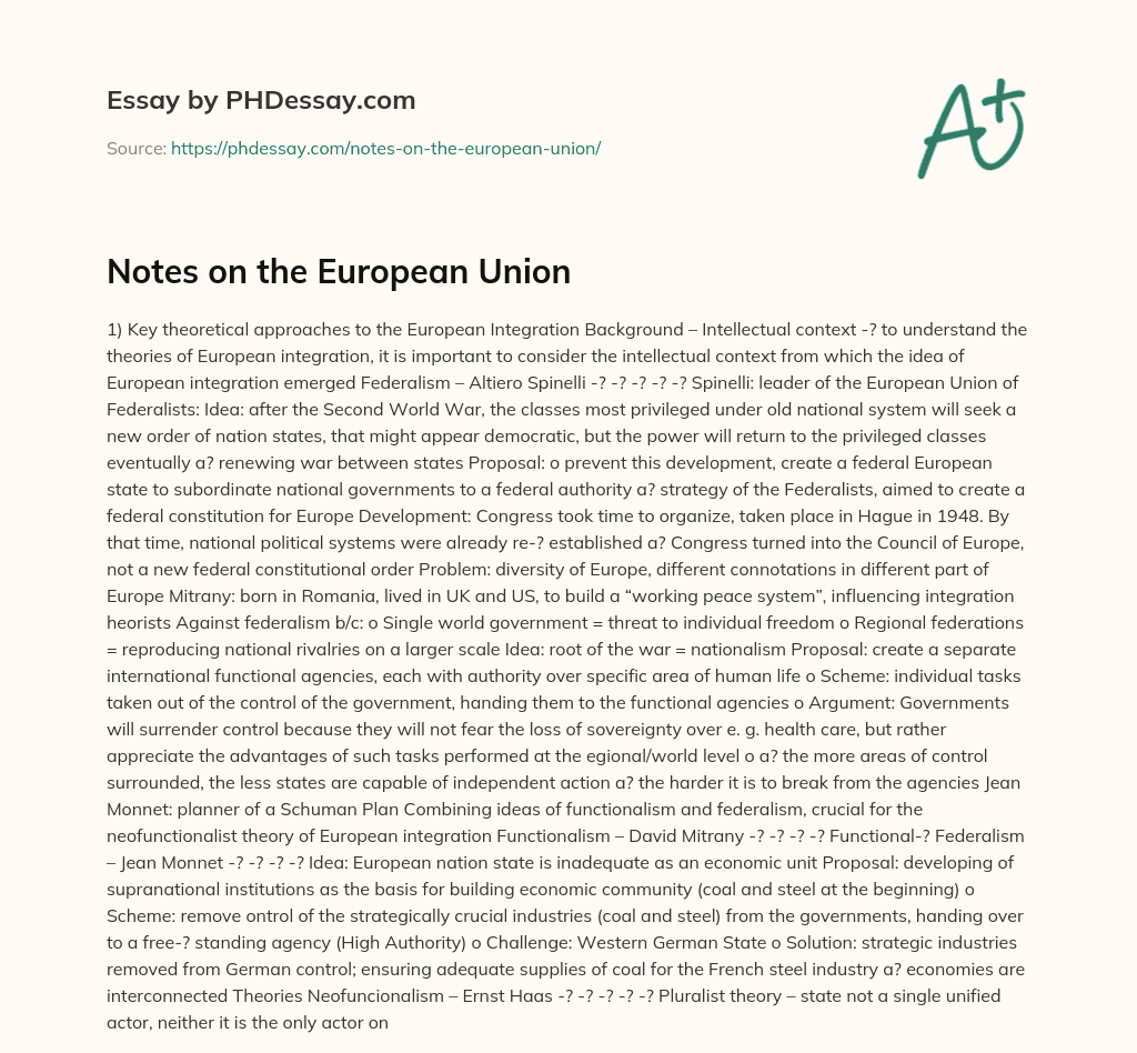 Notes on the European Union