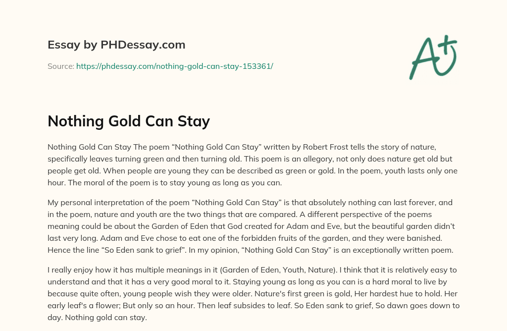 essay about nothing gold can stay