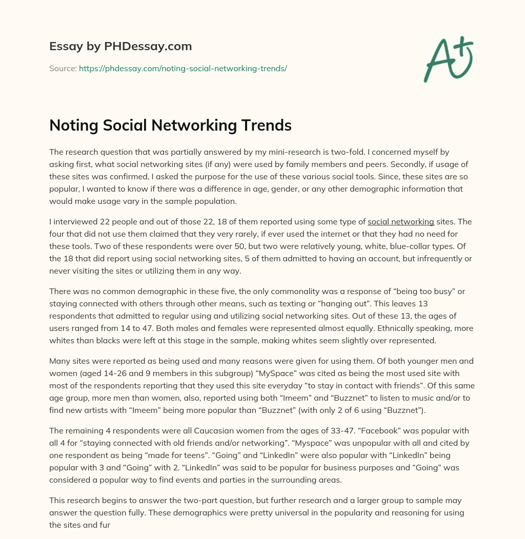Noting Social Networking Trends essay