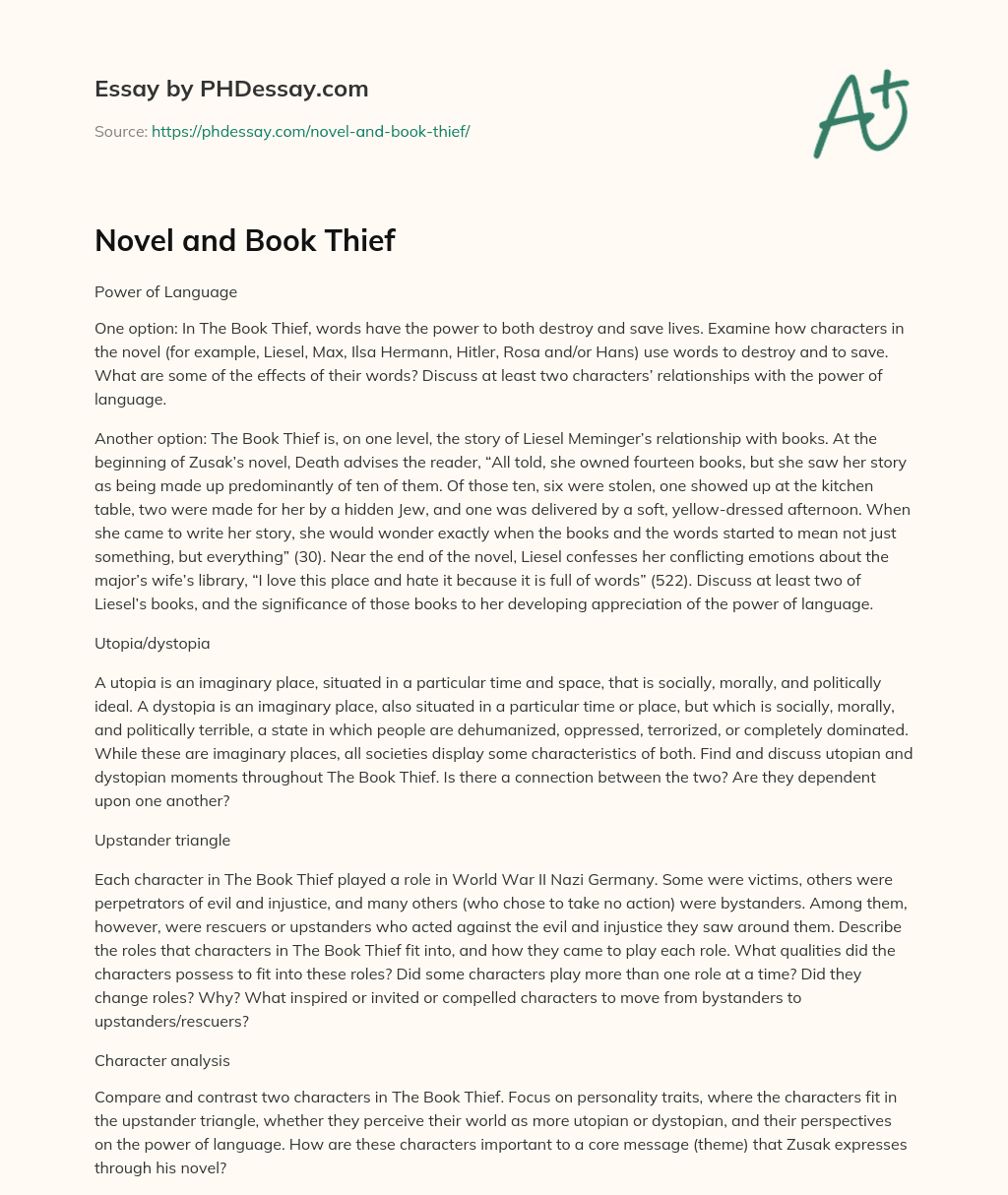 Novel and Book Thief essay