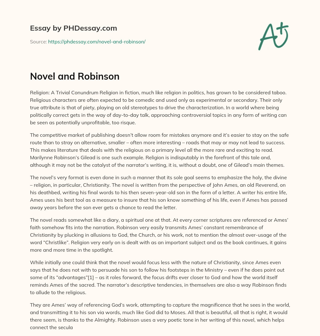 Novel and Robinson essay