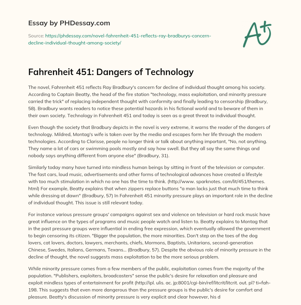 Fahrenheit 451: Dangers of Technology essay