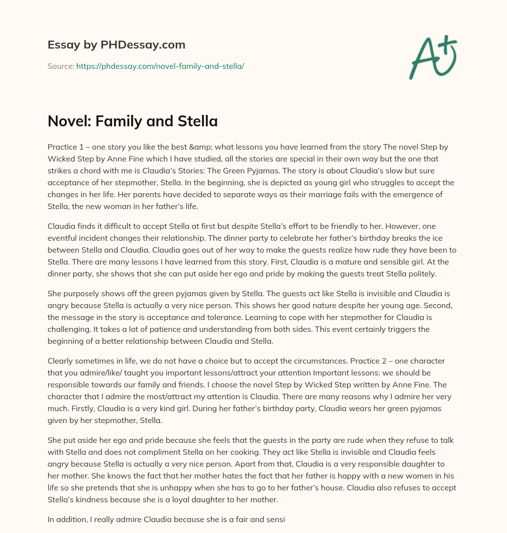 Novel: Family and Stella essay
