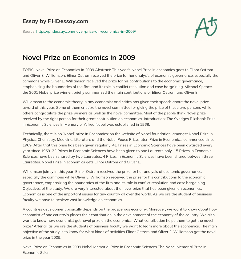 Novel Prize on Economics in 2009 essay