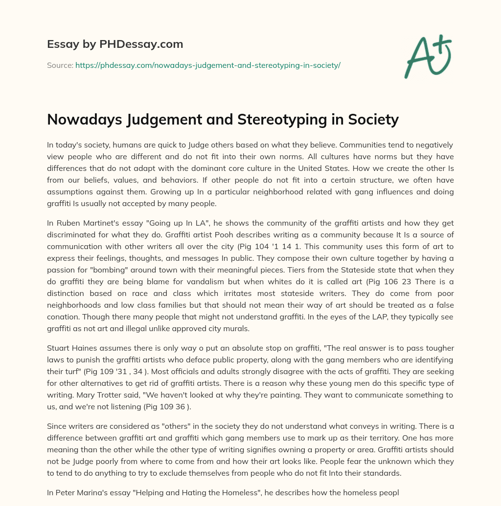 stereotyping in society essay