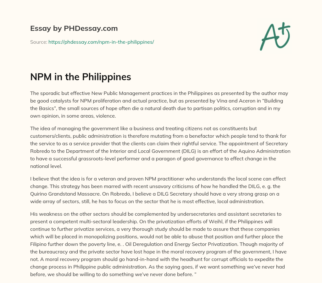 NPM in the Philippines essay