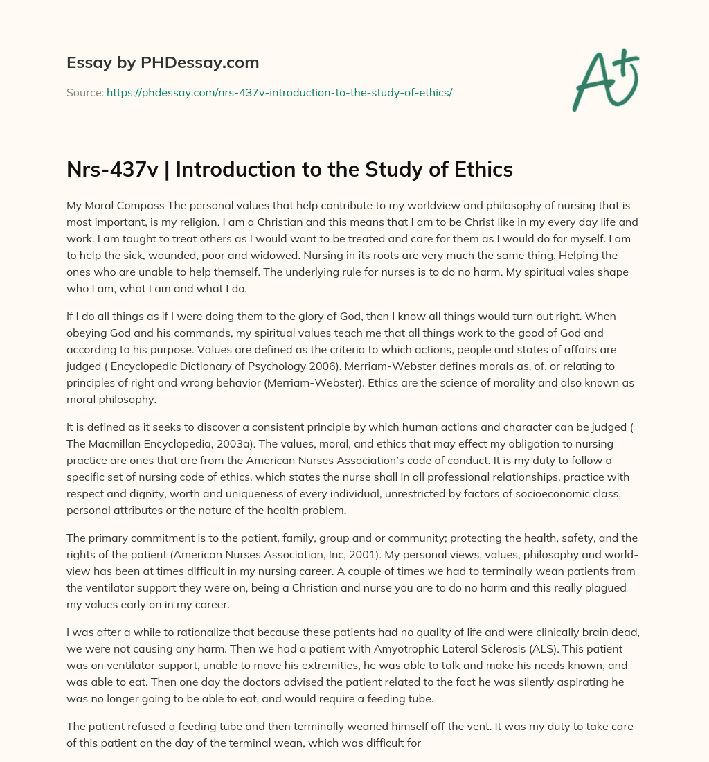 Nrs-437v | Introduction to the Study of Ethics essay