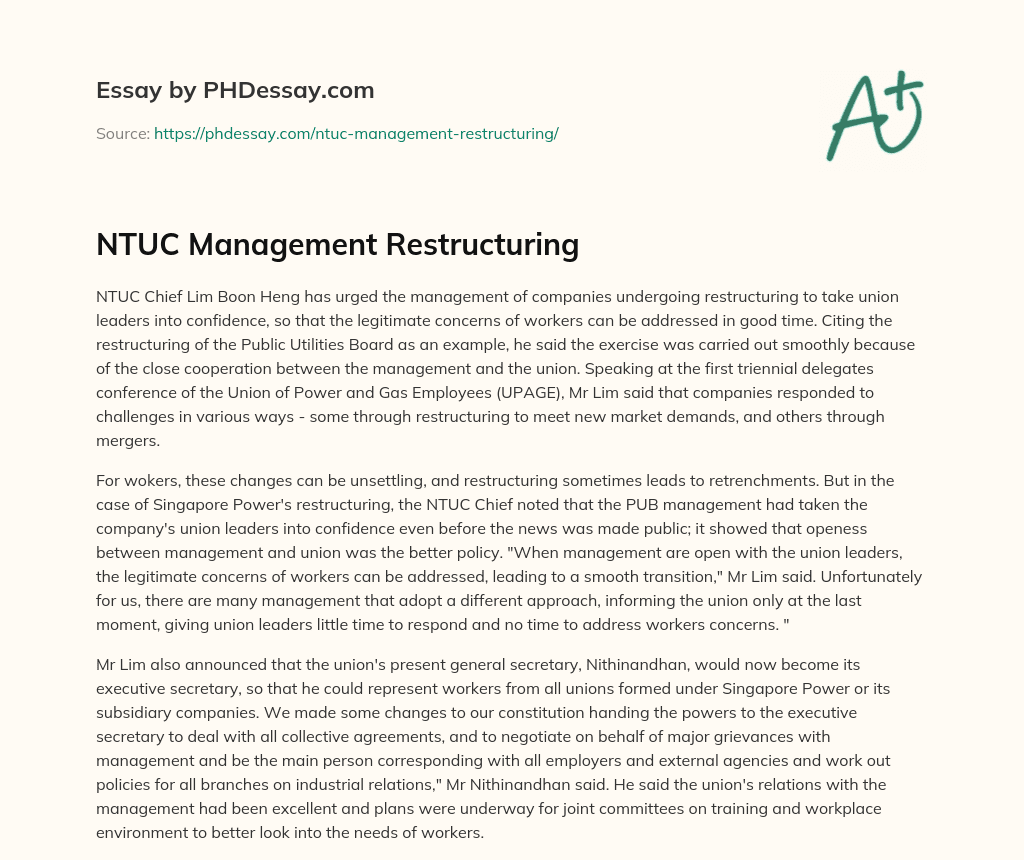 NTUC Management Restructuring essay