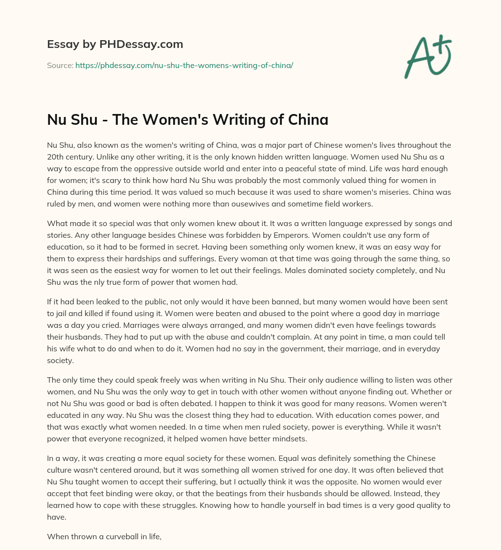 Nu Shu The Women's Writing of China