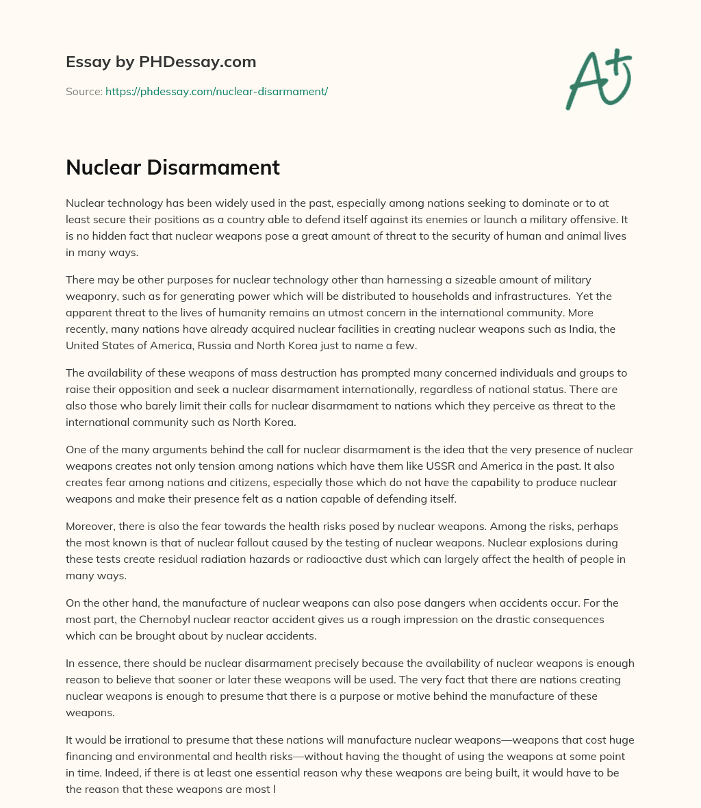 Nuclear Disarmament essay