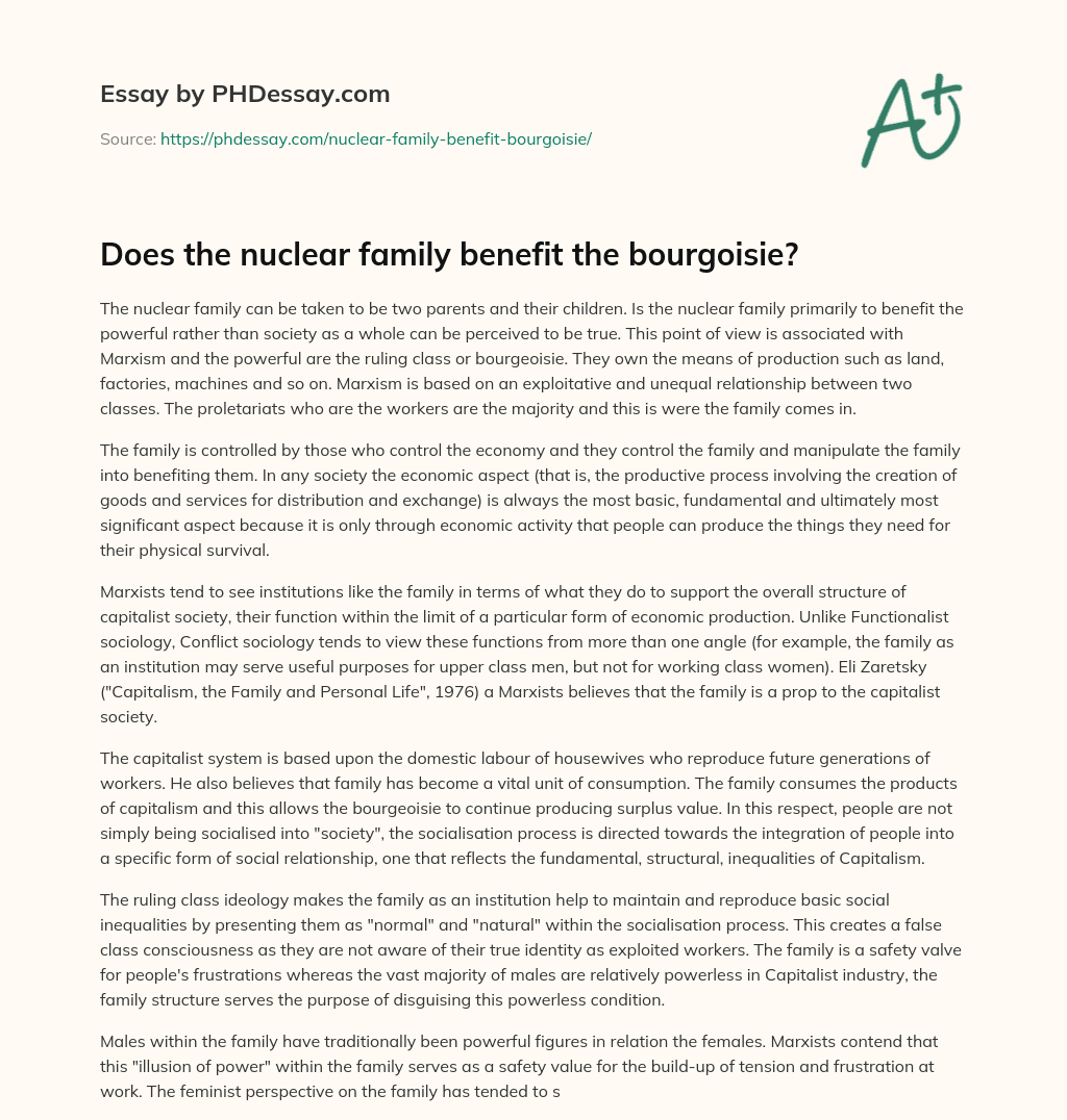 Does the nuclear family benefit the bourgoisie? essay