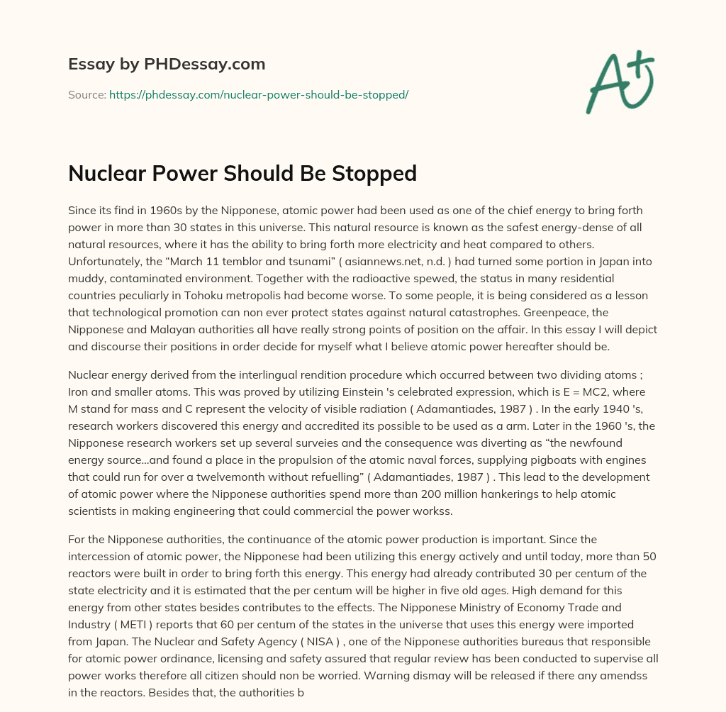 nuclear power should be banned essay
