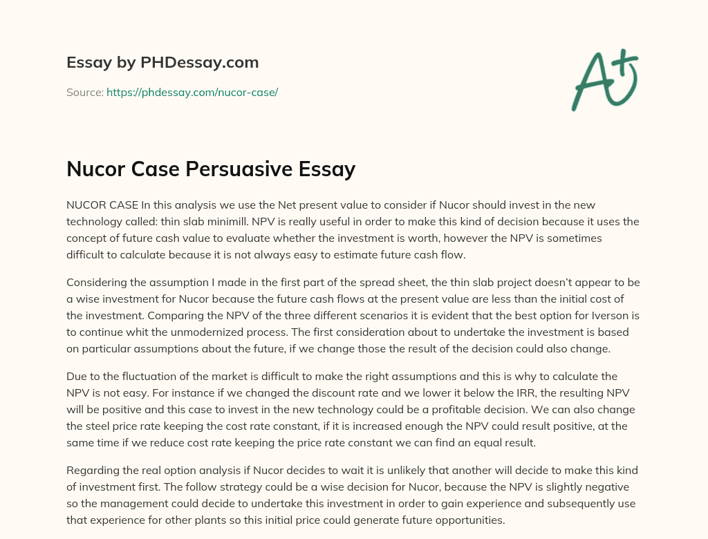 Nucor Case Persuasive Essay essay