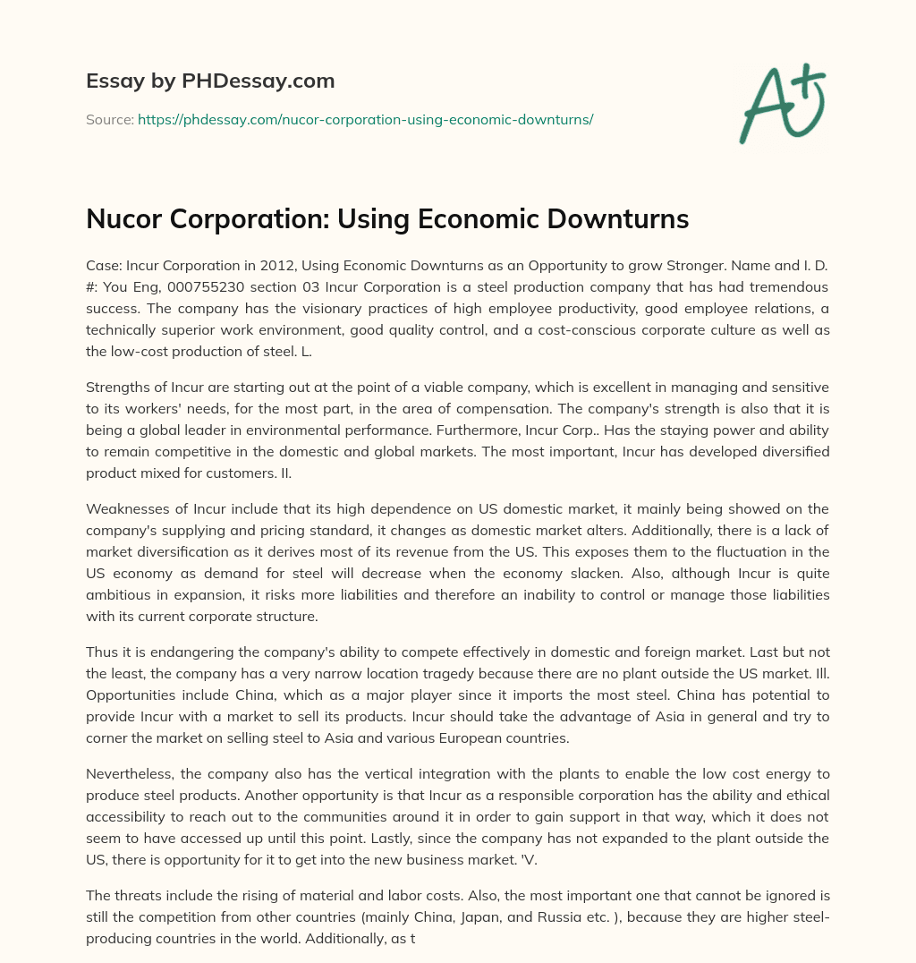 Nucor Corporation: Using Economic Downturns essay