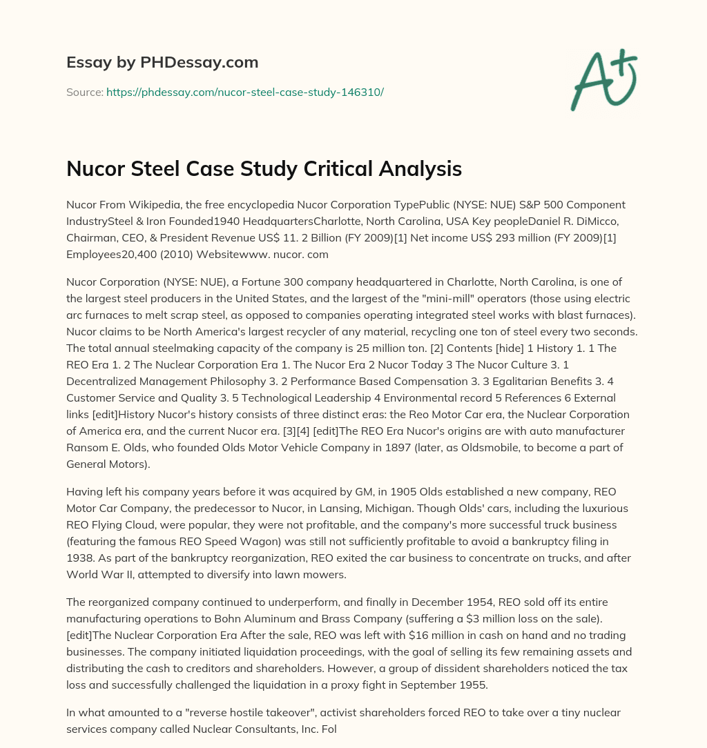 Nucor Steel Case Study Critical Analysis essay