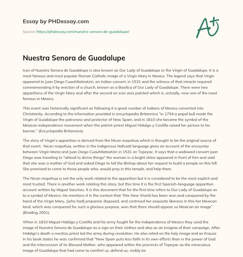 Nuestra Senora de Guadalupe essay