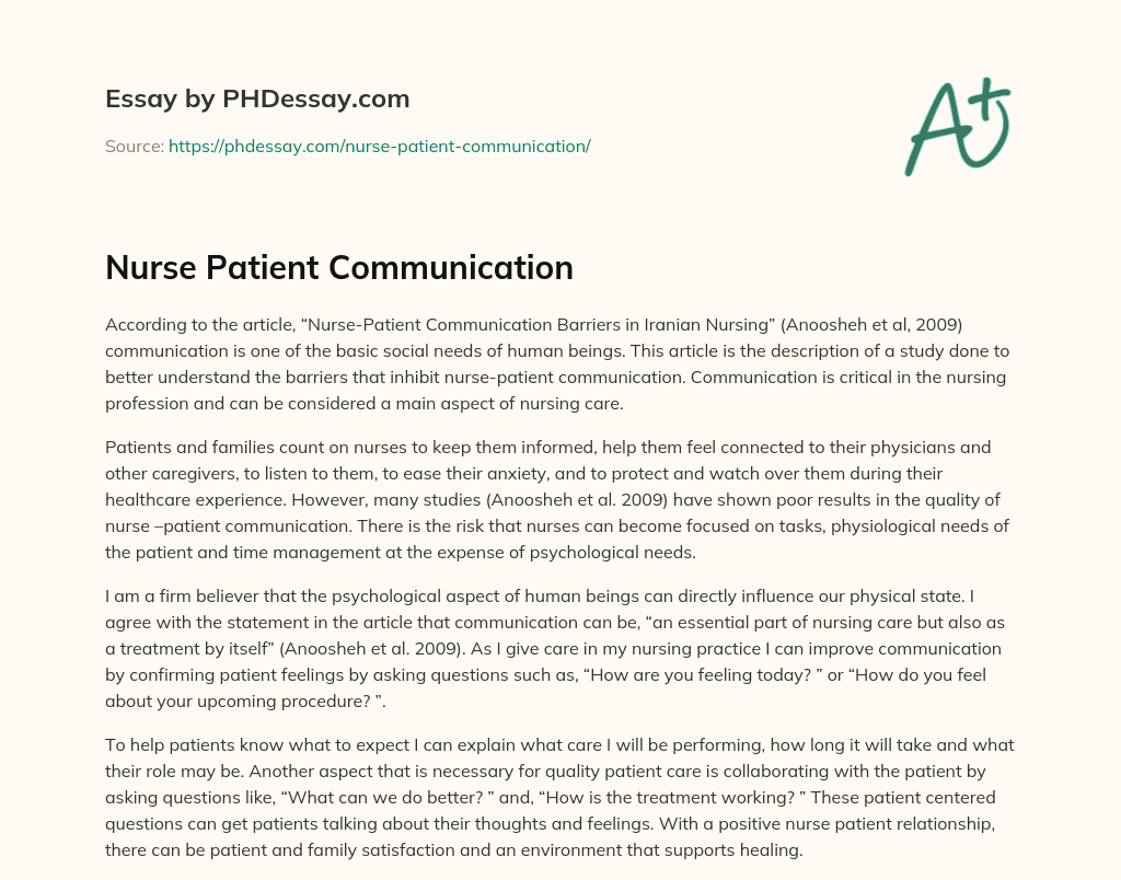 essay on therapeutic communication in nursing