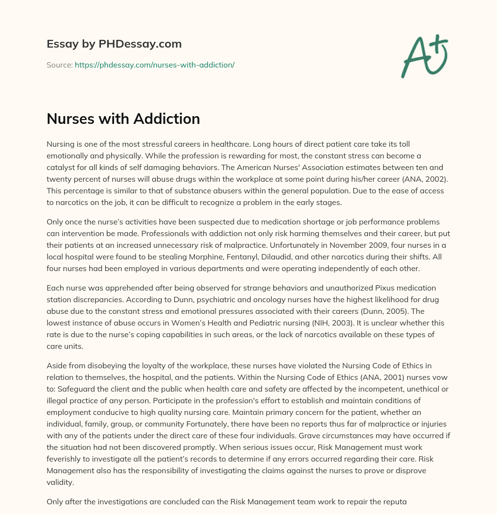 Nurses with Addiction essay