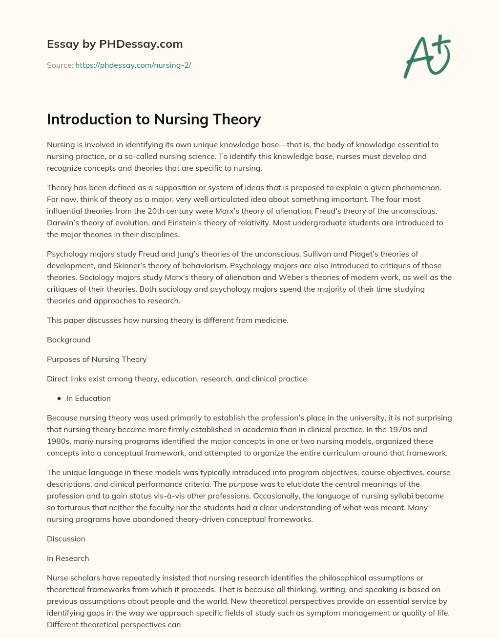 nursing theory essay introduction