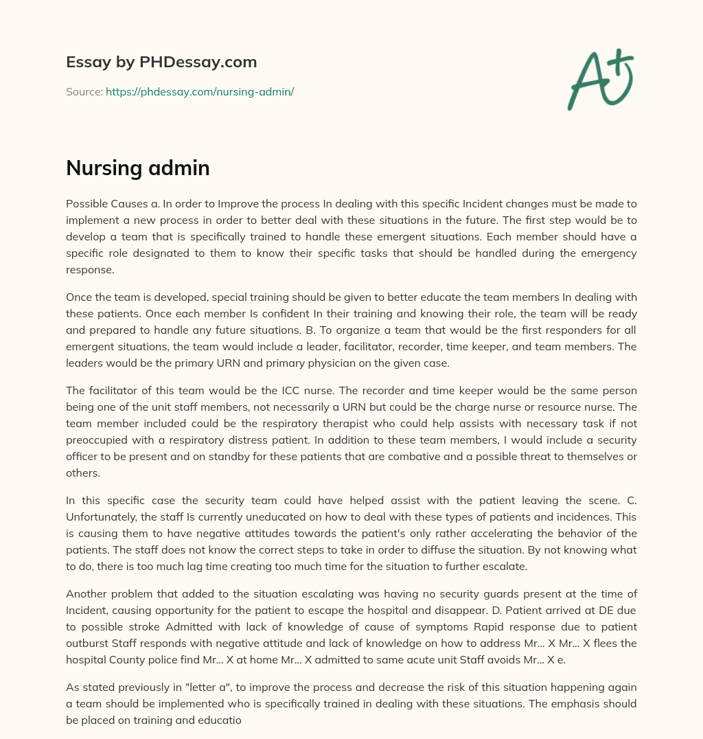Nursing admin essay