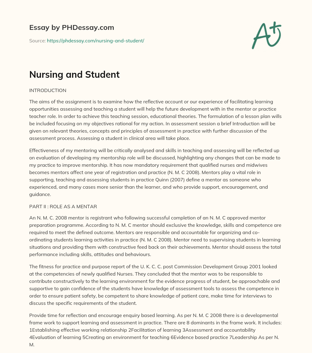 Nursing and Student essay