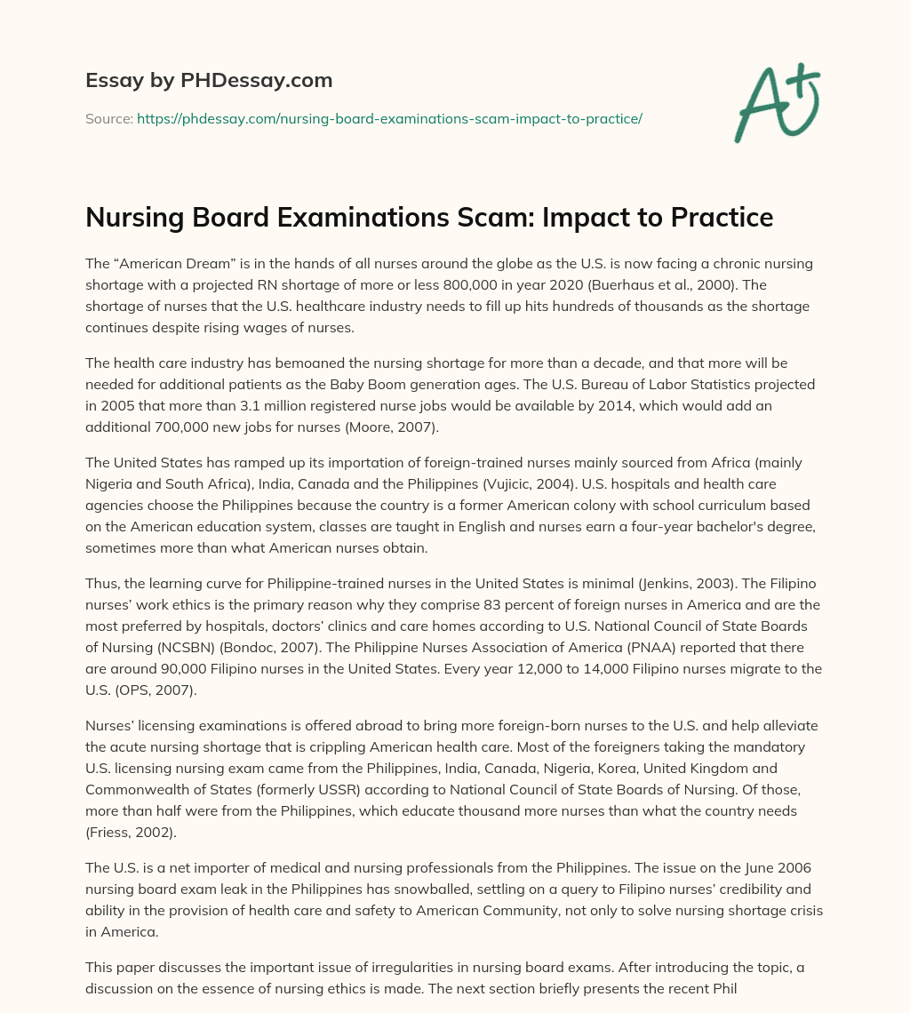 Nursing Board Examinations Scam: Impact to Practice essay