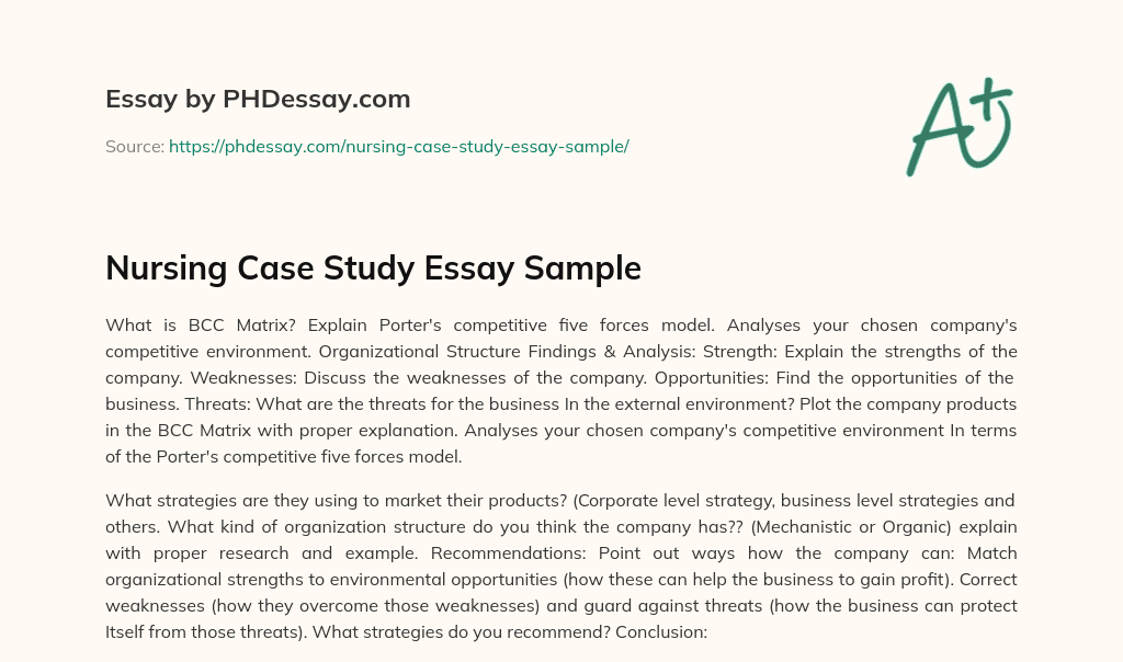 Nursing Case Study Essay Sample essay