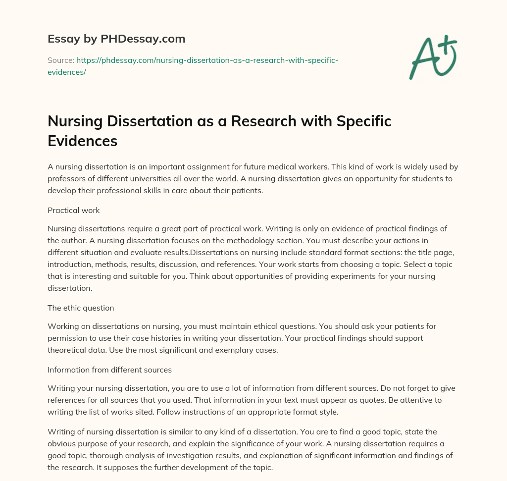 Nursing Dissertation as a Research with Specific Evidences essay