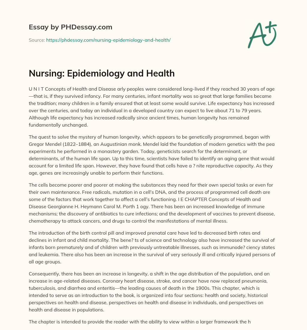 Nursing: Epidemiology and Health essay