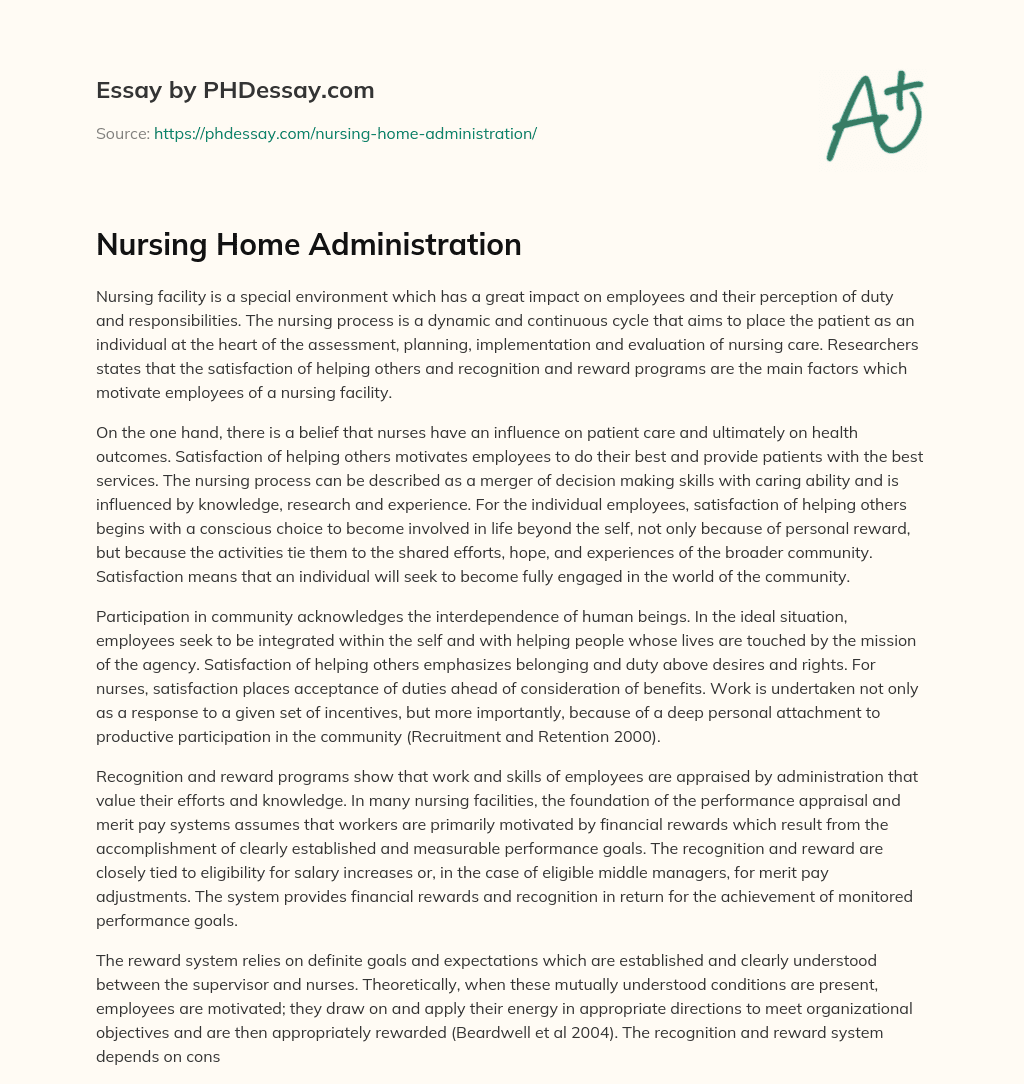 Nursing Home Administration essay