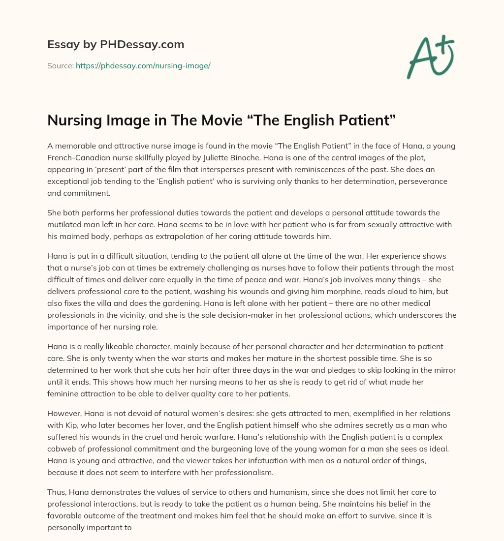 Nursing Image in The Movie “The English Patient” essay