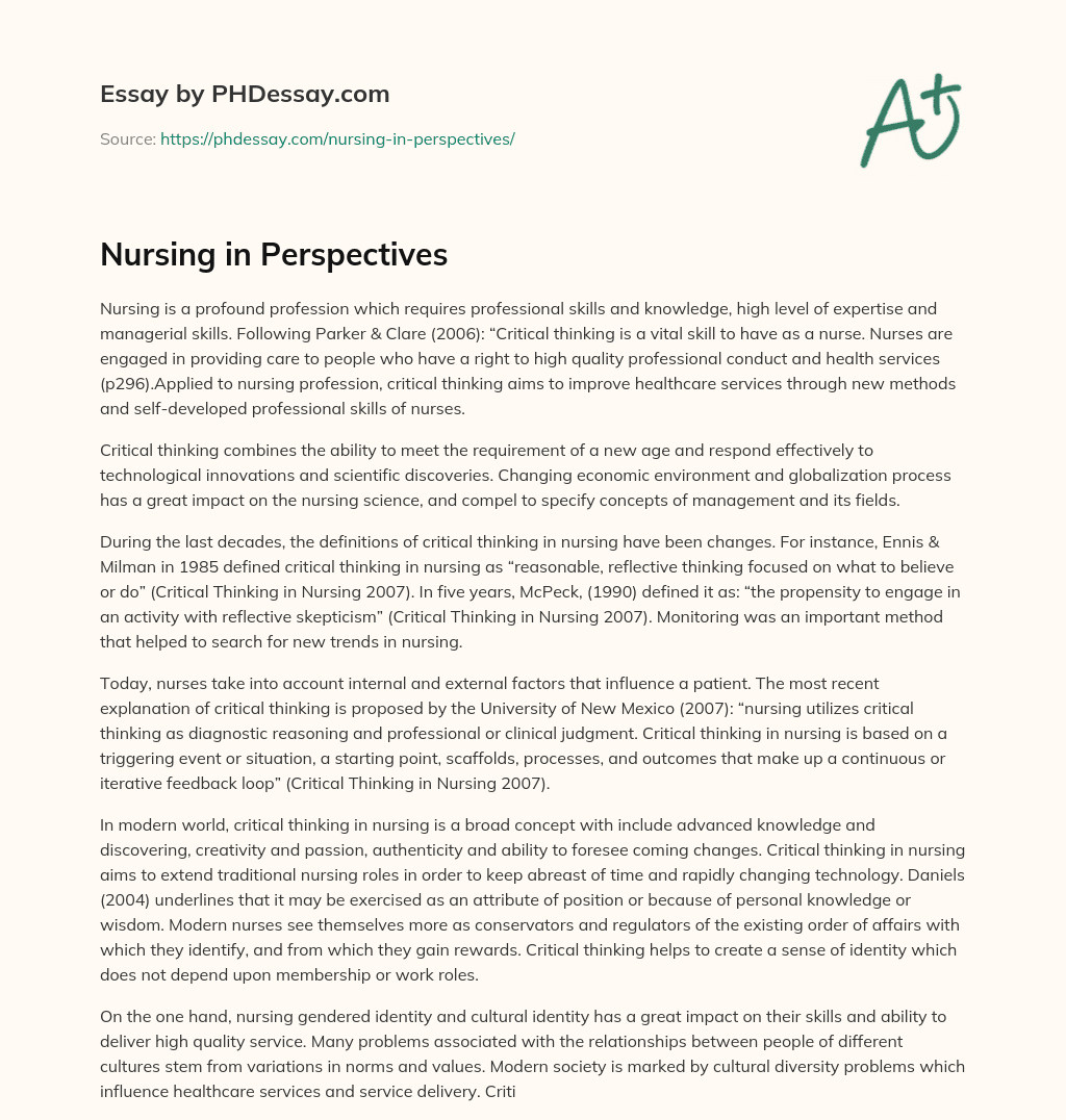 Nursing in Perspectives essay