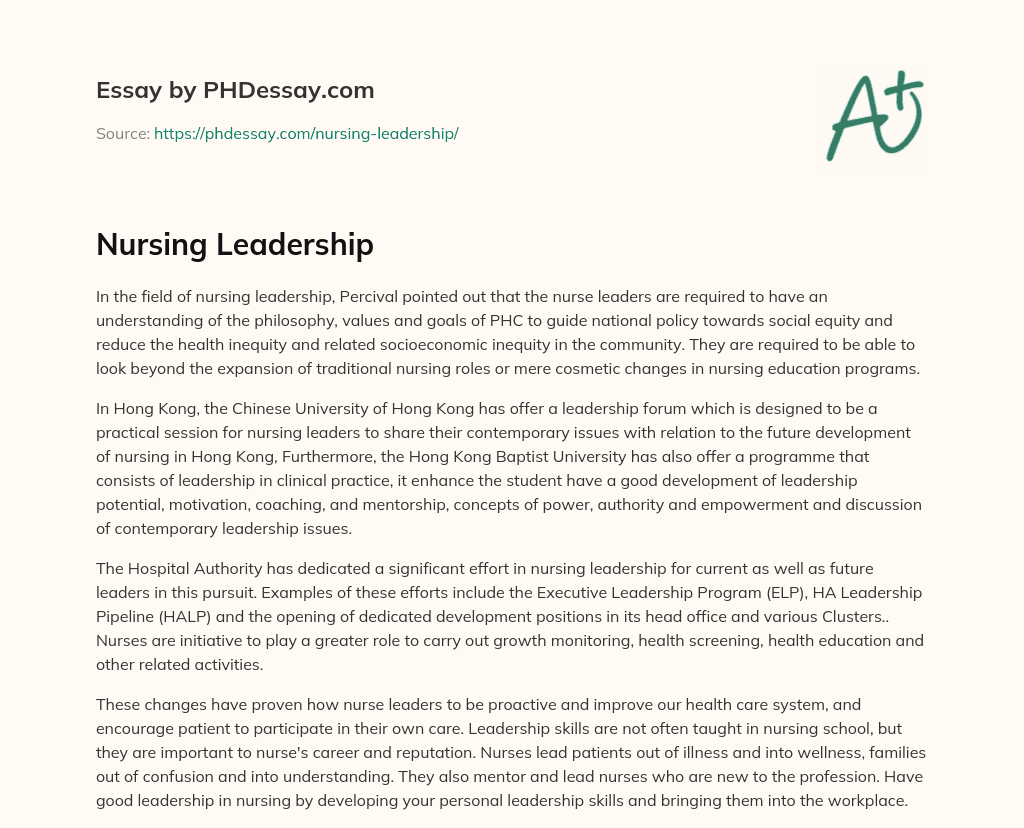 nursing leadership essay examples