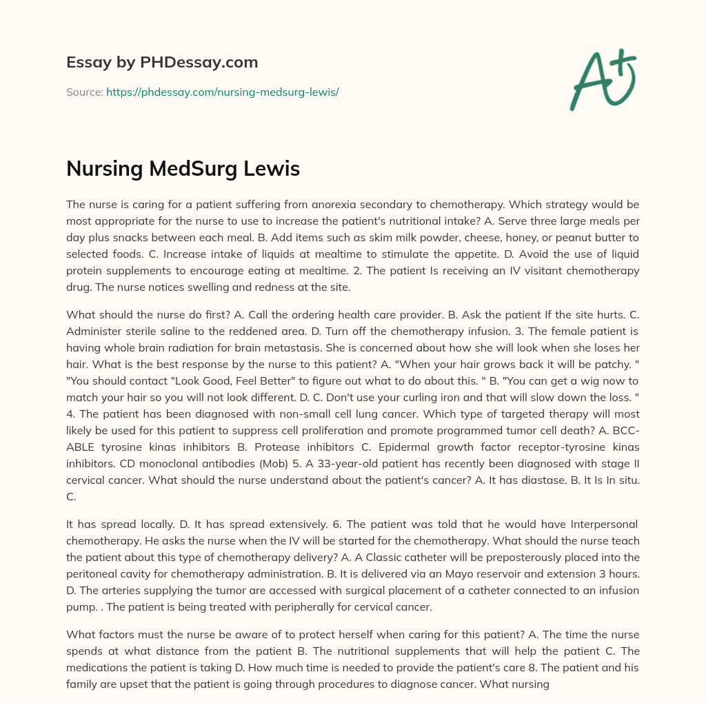 Nursing MedSurg Lewis essay