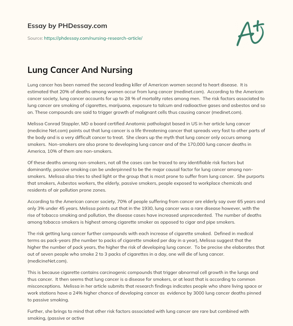 Lung Cancer And Nursing essay
