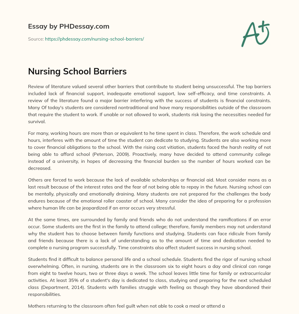 Nursing School Barriers essay