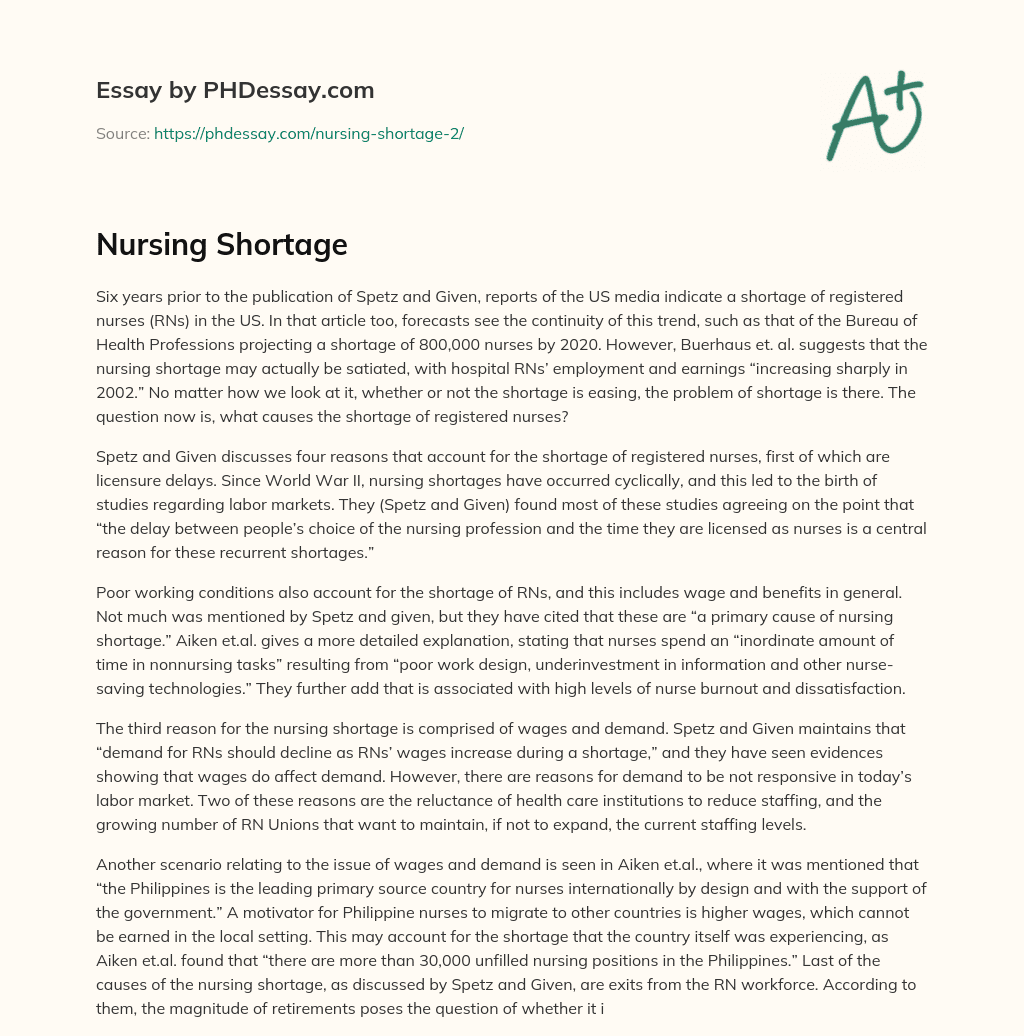 thesis statement for nursing shortage