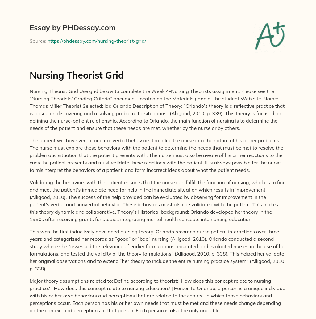 Nursing Theorist Grid essay