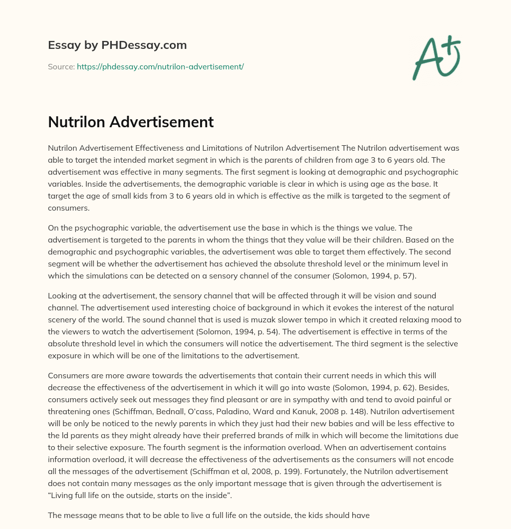 Nutrilon Advertisement essay