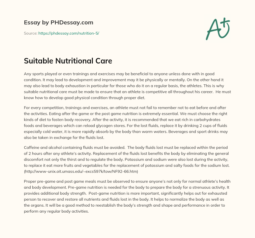 Suitable Nutritional Care essay