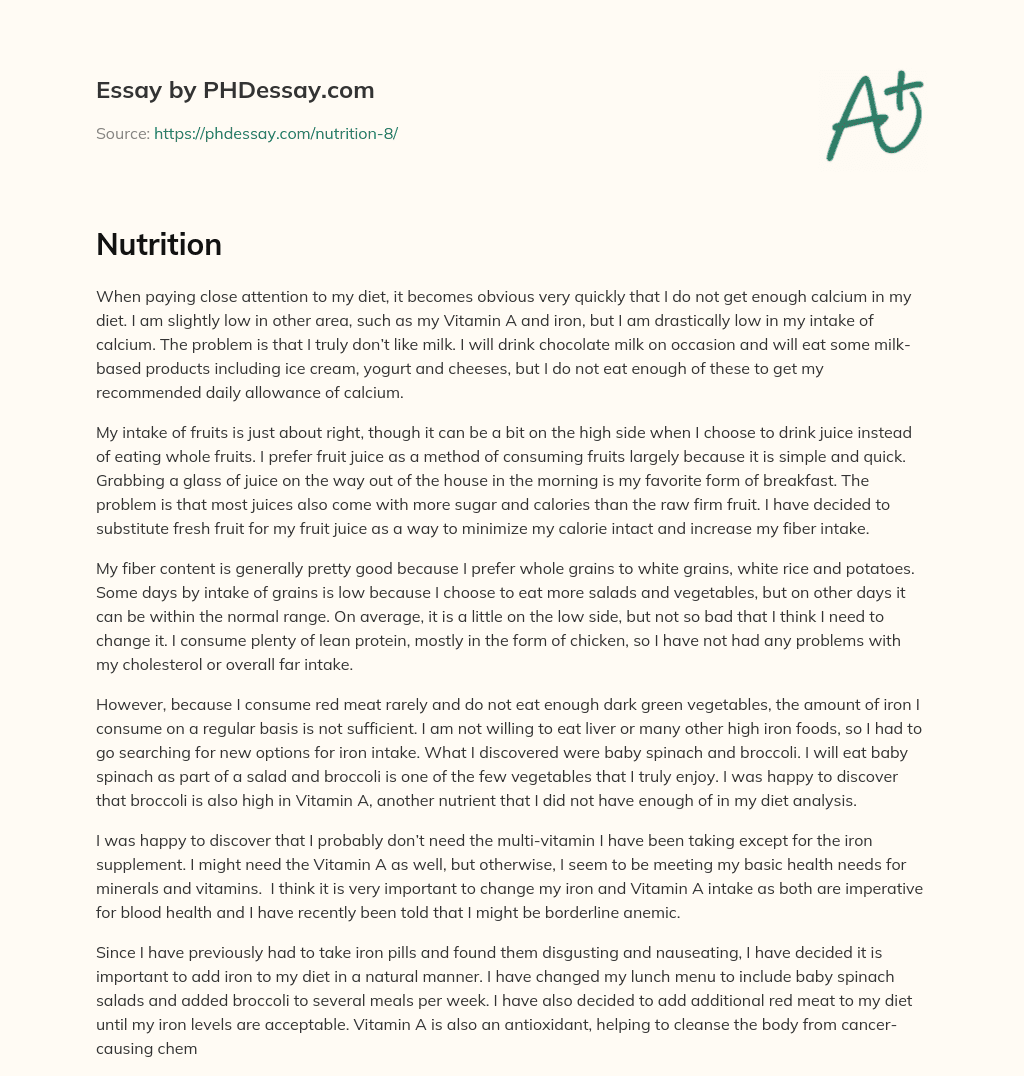 Low Calcium Intake and Fruit Juice Substitution for Healthier Diet essay