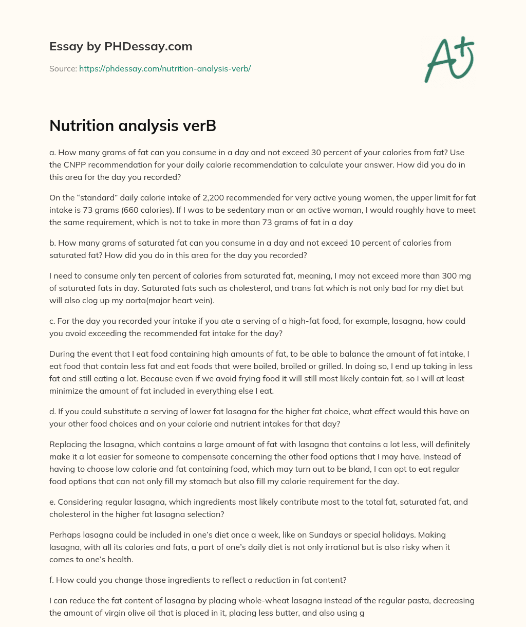 Nutrition analysis verB