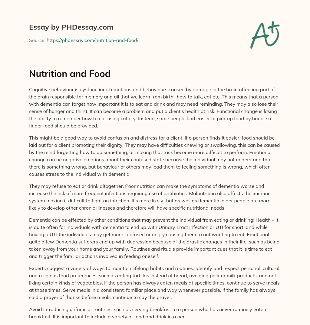 Nutrition and Food essay