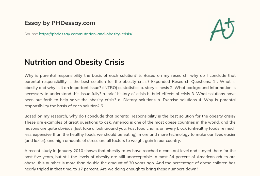 nutrition obesity essay