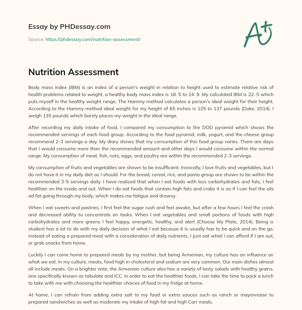 Nutrition Assessment essay