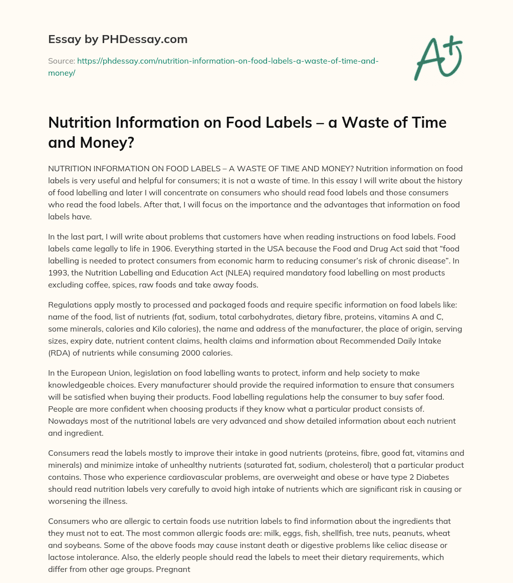 Nutrition Information on Food Labels – a Waste of Time and Money? essay