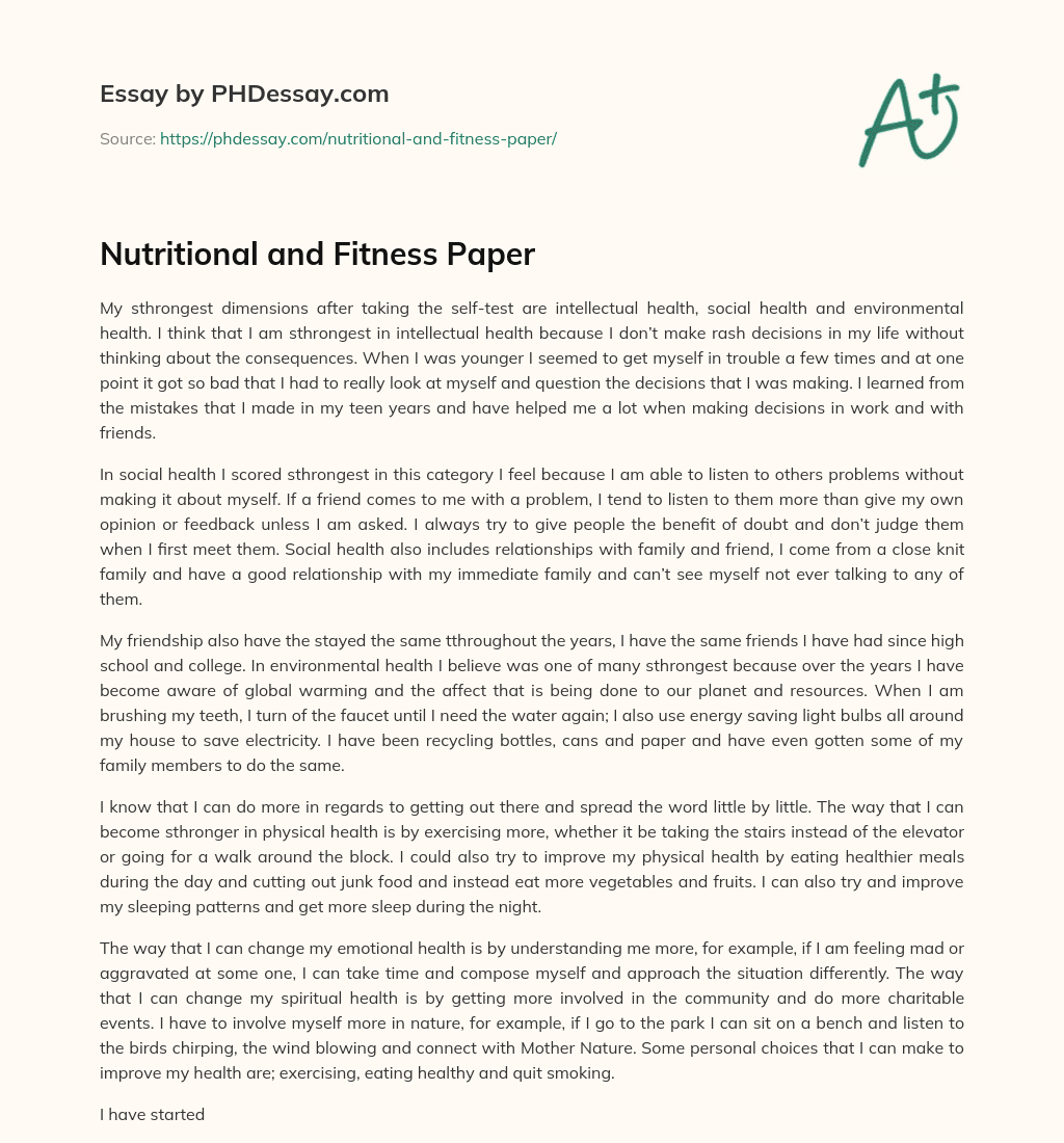 Nutritional and Fitness Paper essay