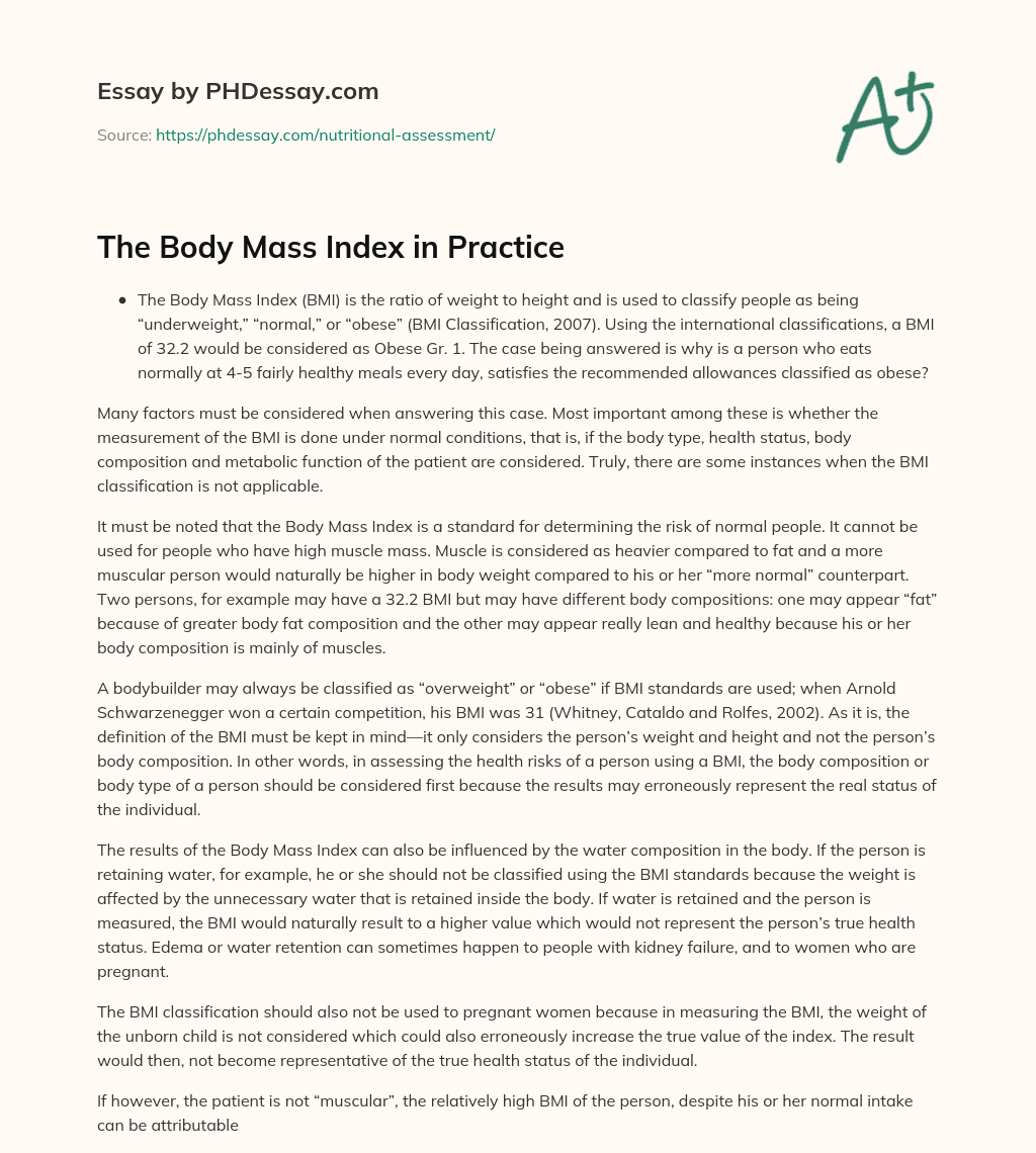 The Body Mass Index in Practice essay