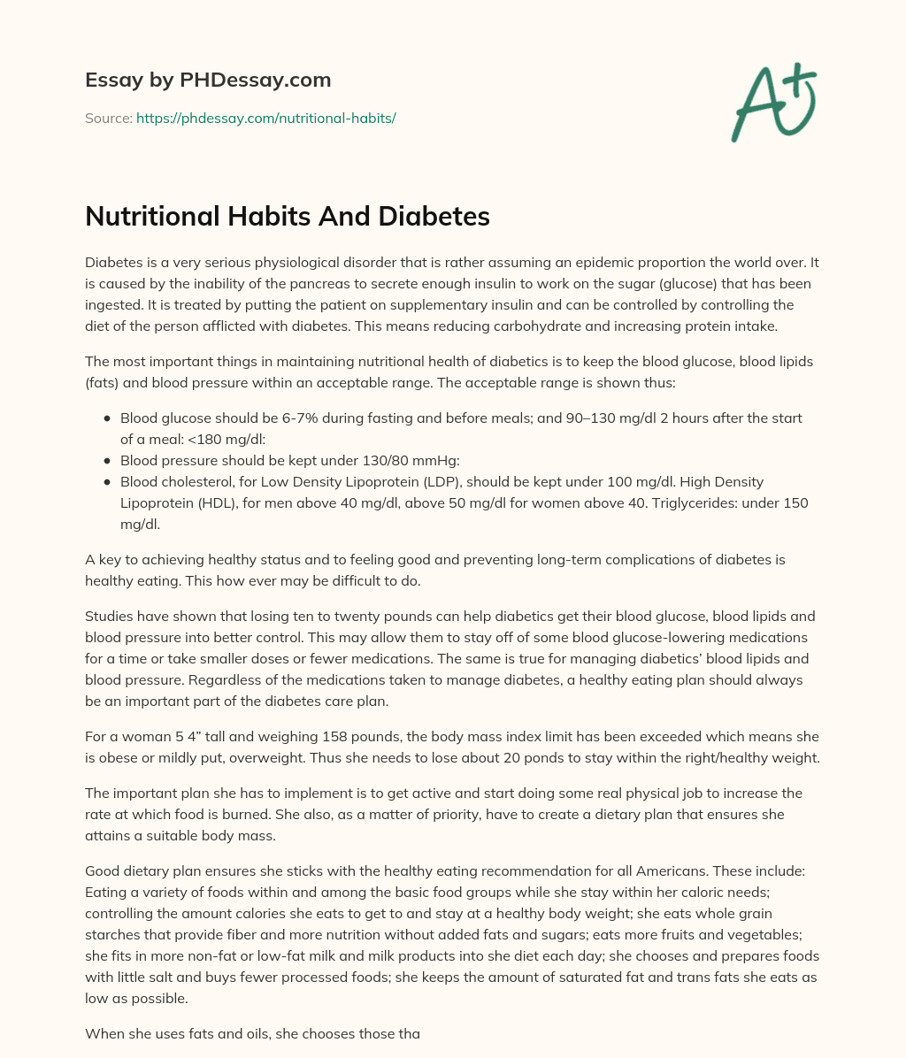 Nutritional Habits And Diabetes essay